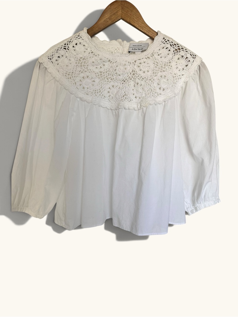 & Other Stories Voluminous Crochet Lace Statement Collar Blouse White US 2